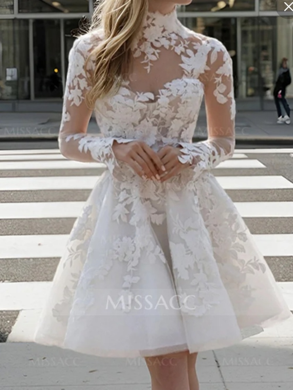 Ivory Floral Lace Long-Sleeve Mini Dress